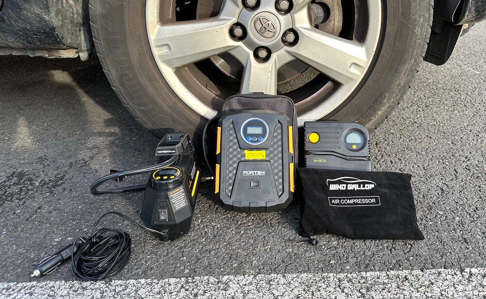 The 3 tire inflators under test